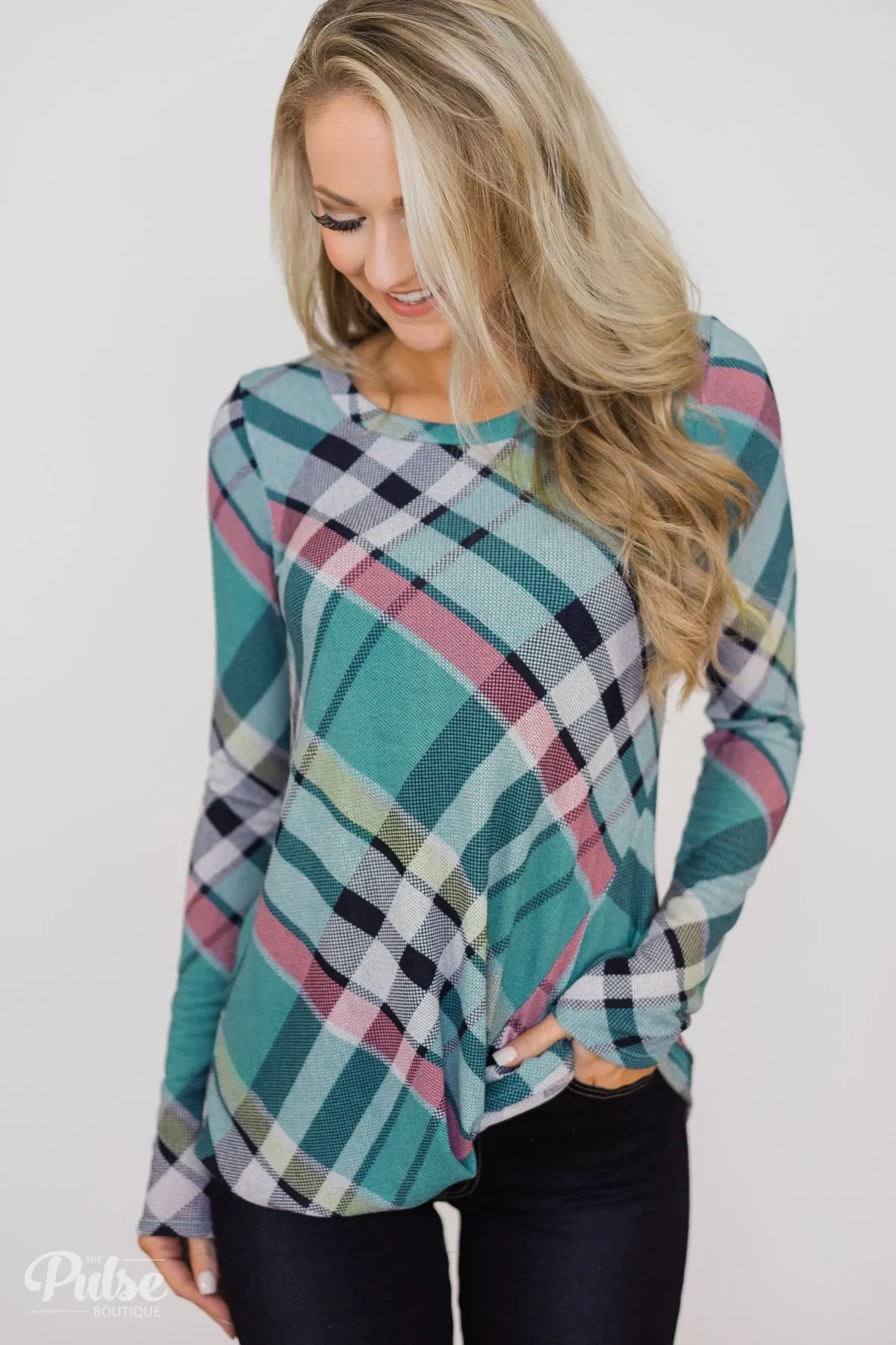 Plaid Twist Top- Blue