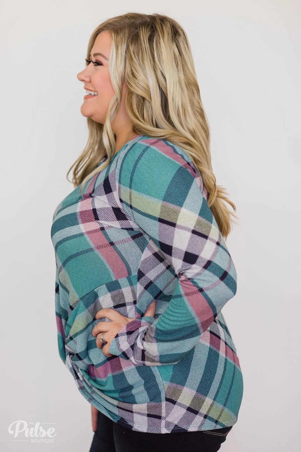 Plaid Twist Top- Blue