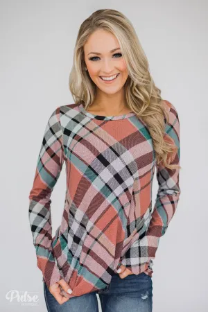 Plaid Twist Top- Peachy Orange