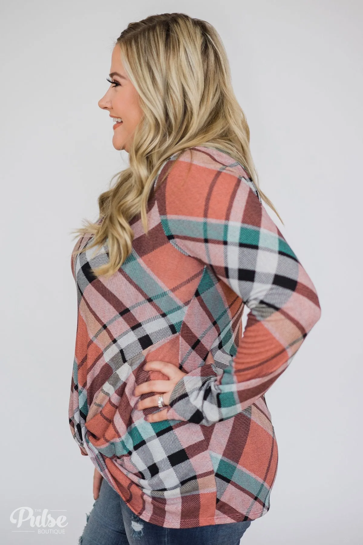 Plaid Twist Top- Peachy Orange