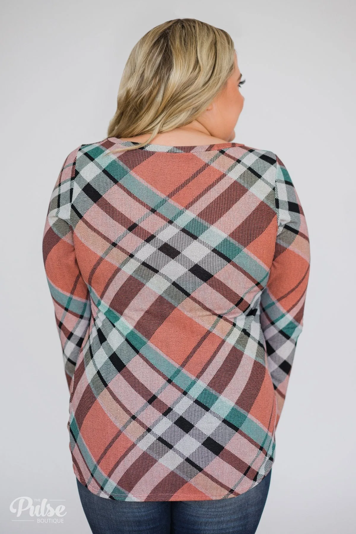 Plaid Twist Top- Peachy Orange