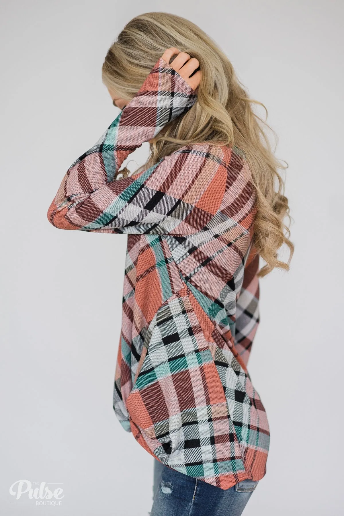 Plaid Twist Top- Peachy Orange
