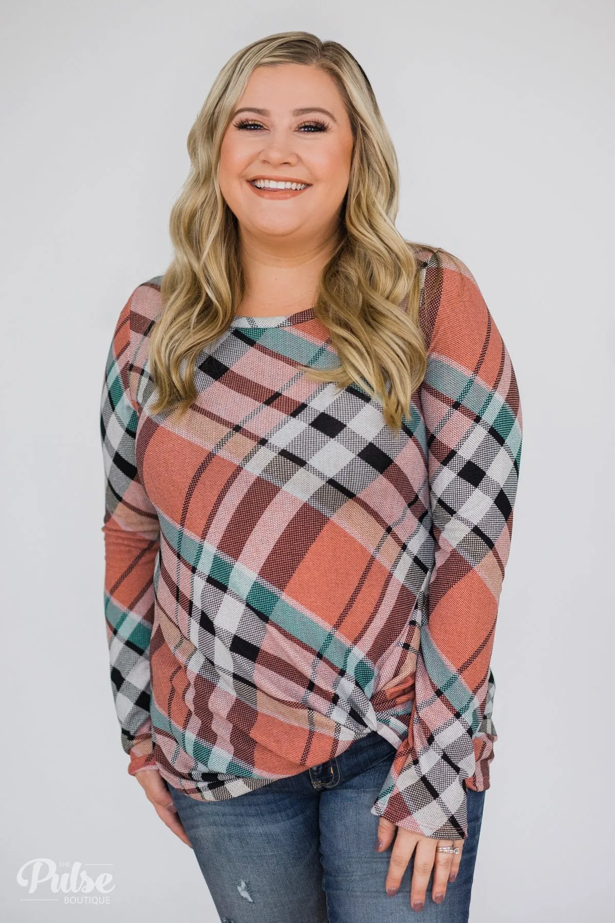 Plaid Twist Top- Peachy Orange