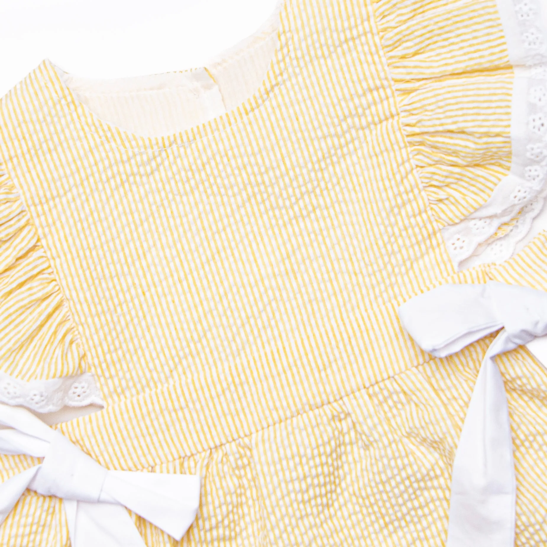 Plain Jane Ruffle Short Set, Yellow Seersucker