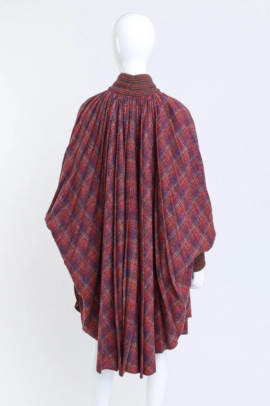 Pleated Plaid Wool Cape