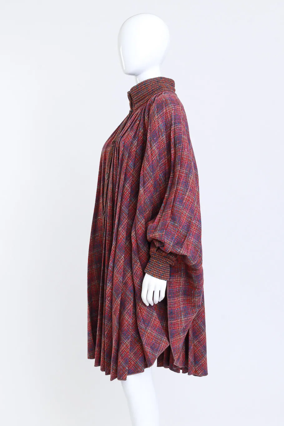 Pleated Plaid Wool Cape
