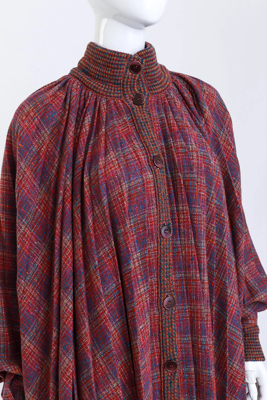 Pleated Plaid Wool Cape