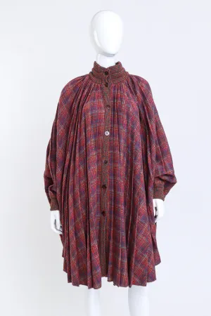 Pleated Plaid Wool Cape