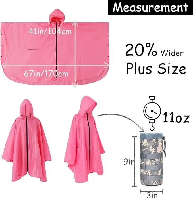 Plus Size Adult Rain Poncho with Hood and Zipper, Poncho Para Lluvia, Tactical Ponchos Adult For Camping, Hiking