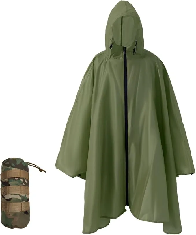 Plus Size Adult Rain Poncho with Hood and Zipper, Poncho Para Lluvia, Tactical Ponchos Adult For Camping, Hiking