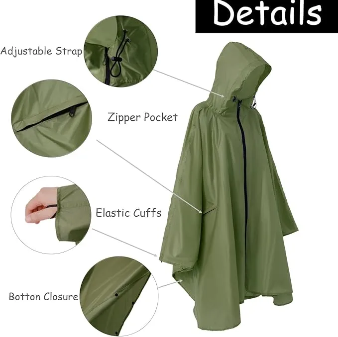 Plus Size Adult Rain Poncho with Hood and Zipper, Poncho Para Lluvia, Tactical Ponchos Adult For Camping, Hiking