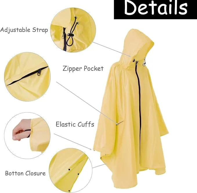 Plus Size Adult Rain Poncho with Hood and Zipper, Poncho Para Lluvia, Tactical Ponchos Adult For Camping, Hiking