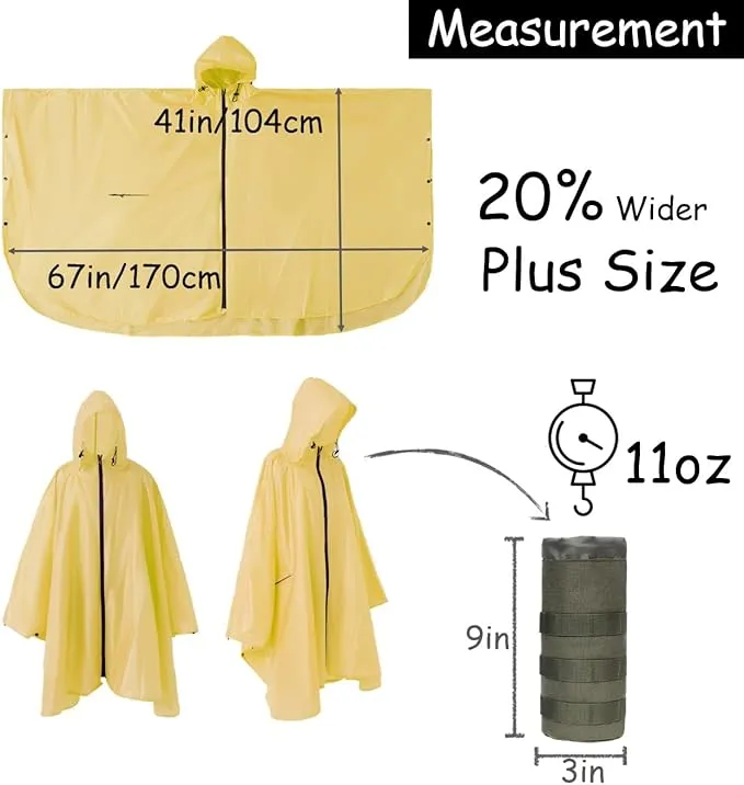 Plus Size Adult Rain Poncho with Hood and Zipper, Poncho Para Lluvia, Tactical Ponchos Adult For Camping, Hiking