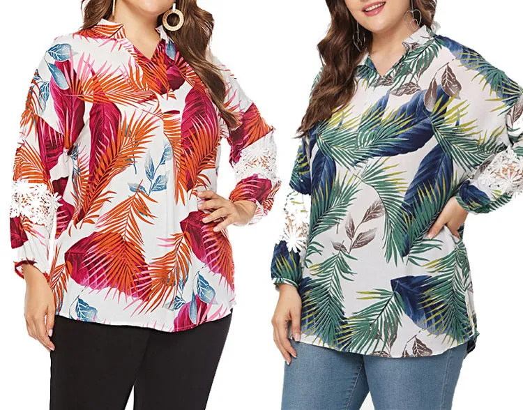Plus Size Loose Long Sleeve Printed Shirt