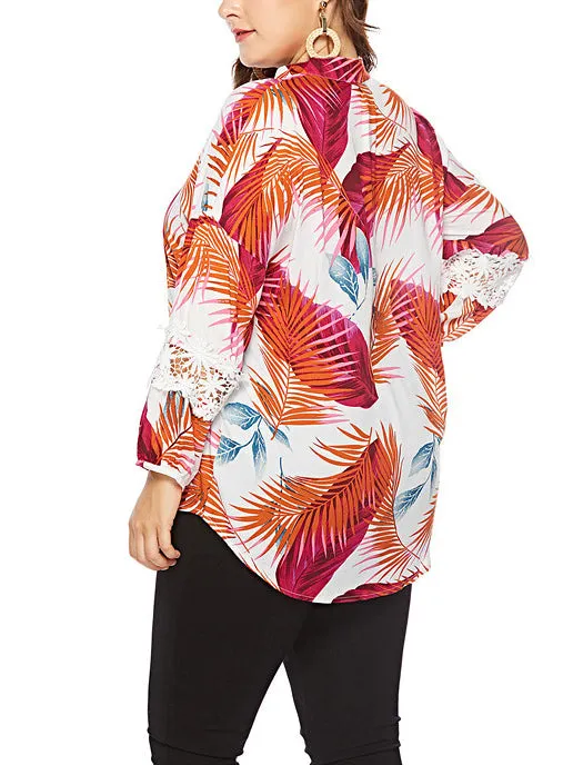 Plus Size Loose Long Sleeve Printed Shirt