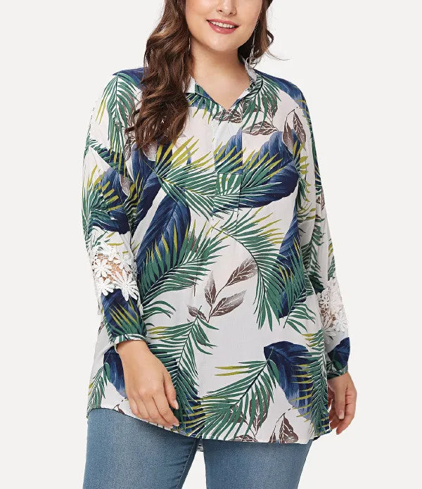Plus Size Loose Long Sleeve Printed Shirt