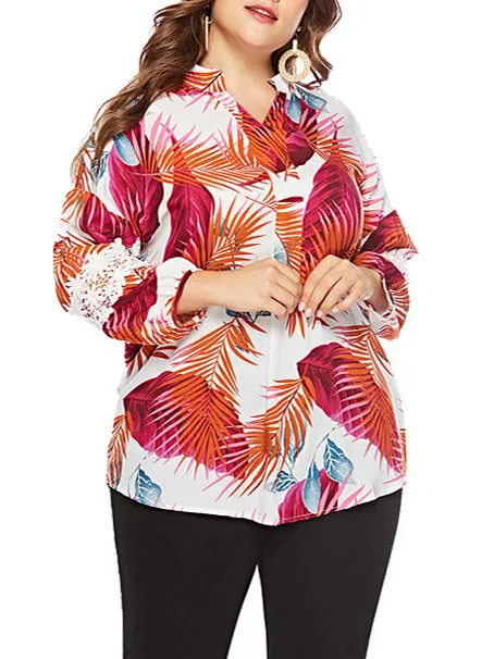 Plus Size Loose Long Sleeve Printed Shirt