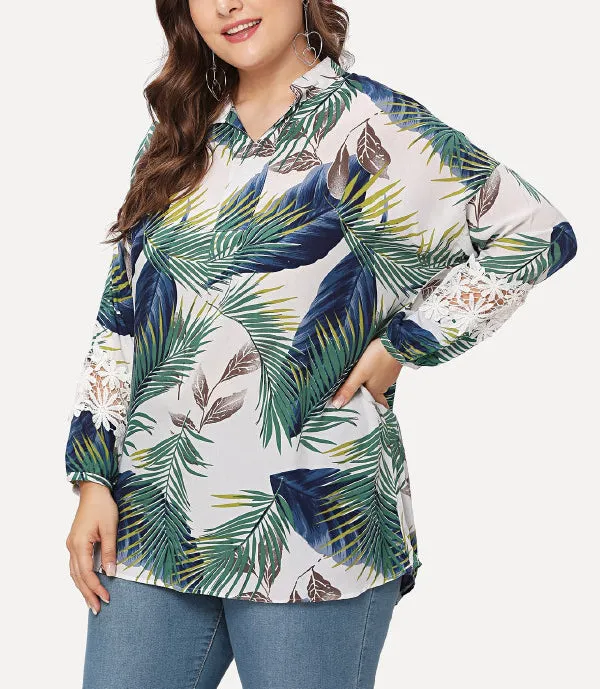 Plus Size Loose Long Sleeve Printed Shirt