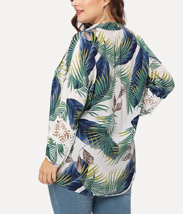 Plus Size Loose Long Sleeve Printed Shirt
