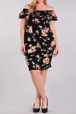 Plus Size Off Shoulder Floral Summer Dress [SALE]