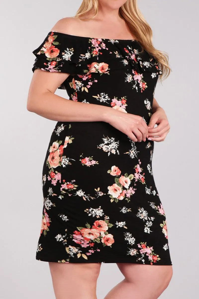Plus Size Off Shoulder Floral Summer Dress [SALE]