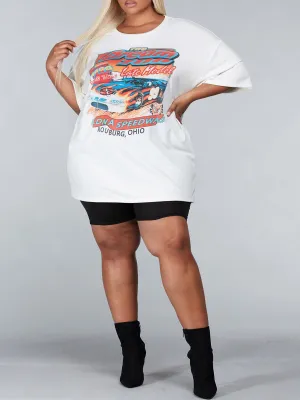 PLUS SIZE SHORT SLEEVE GRAPHIC PRINT TOP