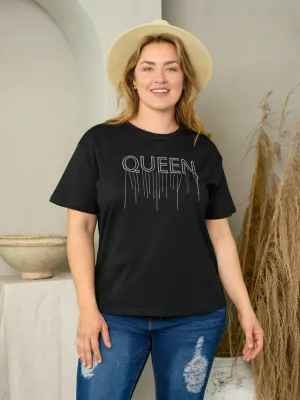 PLUS SIZE SHORT SLEEVE SEQUINS GRAPHIC TOP