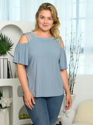 PLUS SIZE SHORT SLEEVE SHOULDER DETAIL TOP