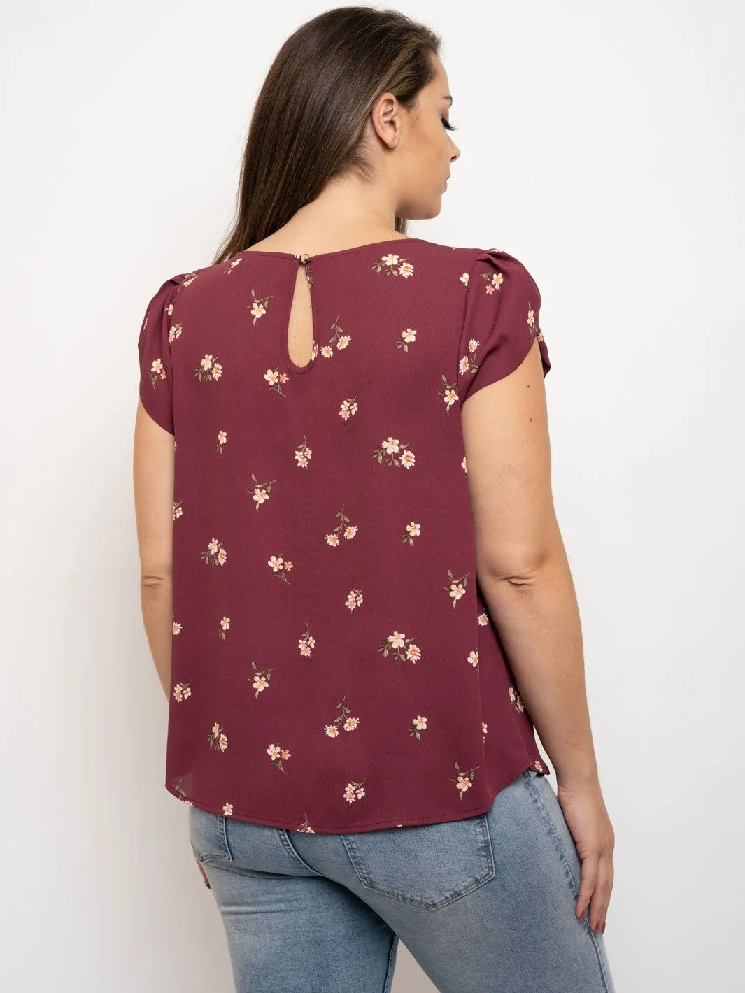 PLUS SIZE TULIP SLEEVE FLORAL TOP