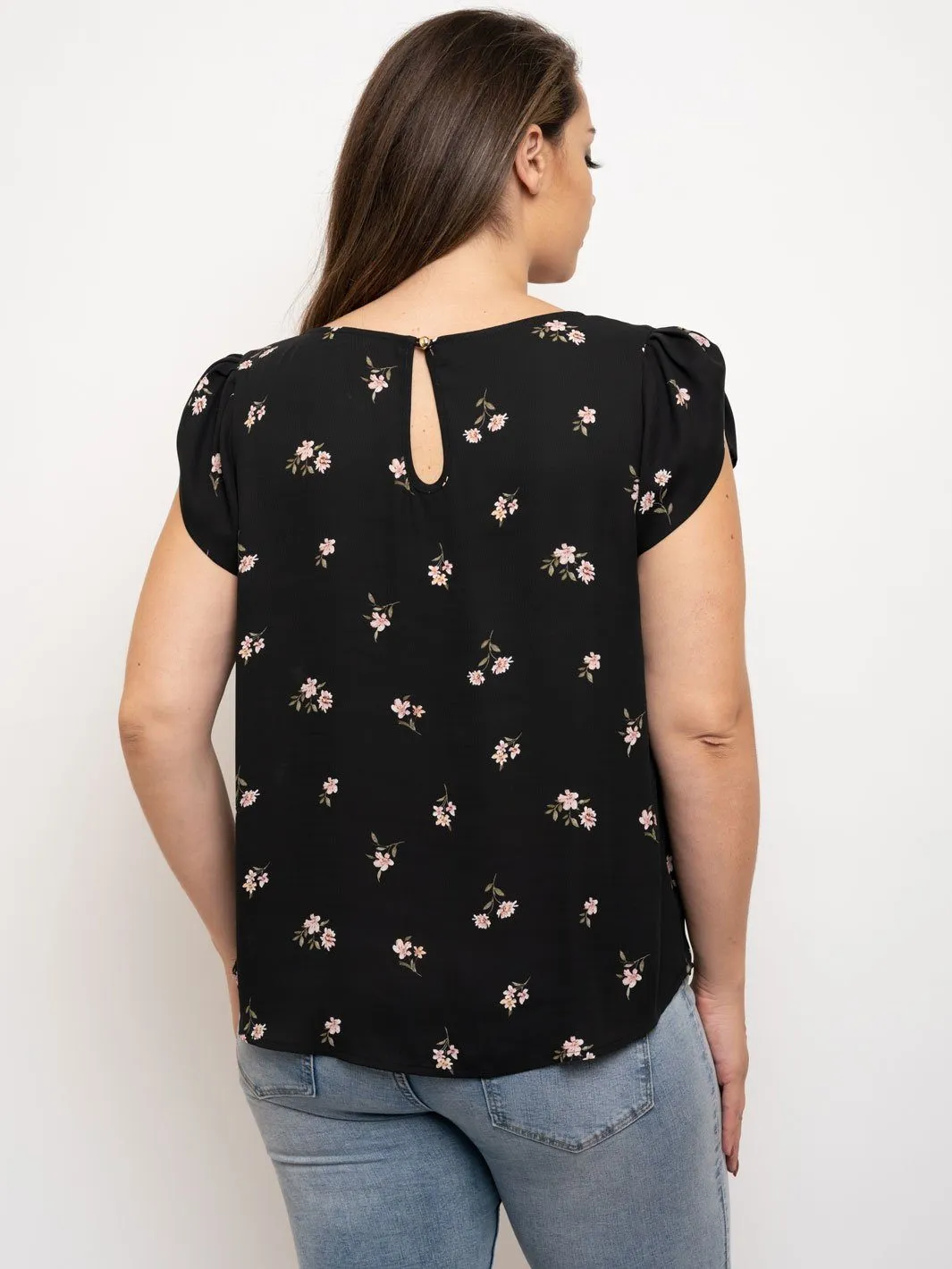 PLUS SIZE TULIP SLEEVE FLORAL TOP