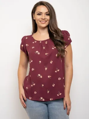 PLUS SIZE TULIP SLEEVE FLORAL TOP