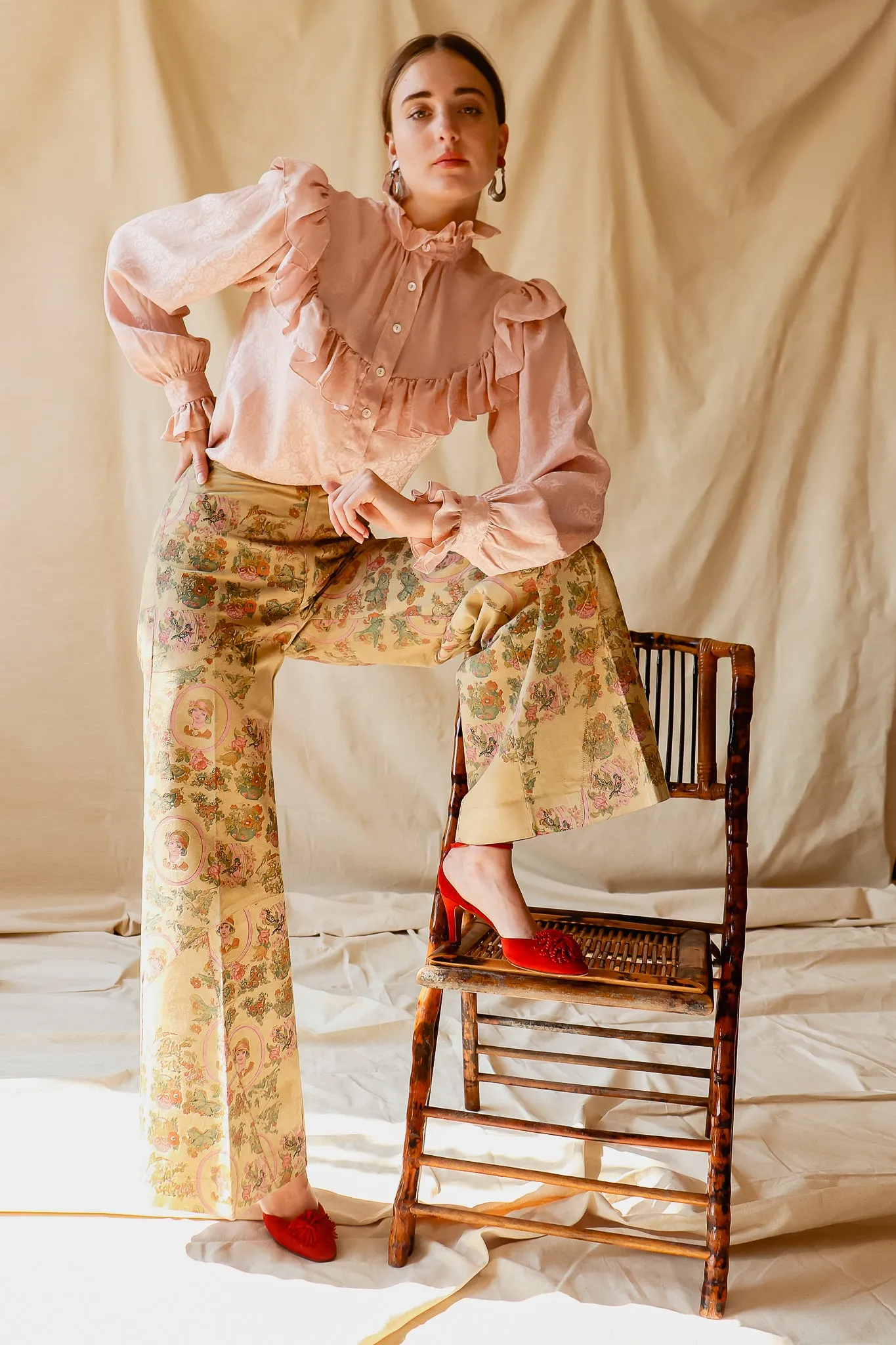 Portrait Printed Suede Pant