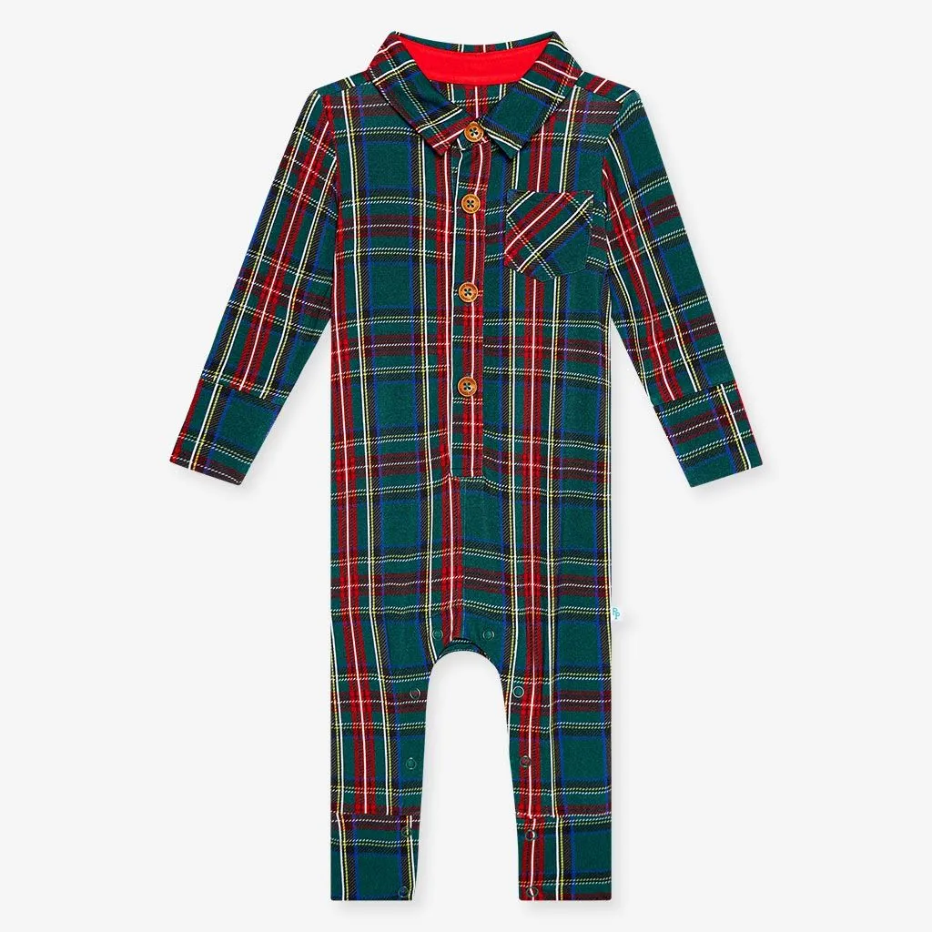 Posh Peanut - Tartan Plaid Long Sleeve Collared Henley Long Romper
