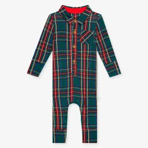 Posh Peanut - Tartan Plaid Long Sleeve Collared Henley Long Romper