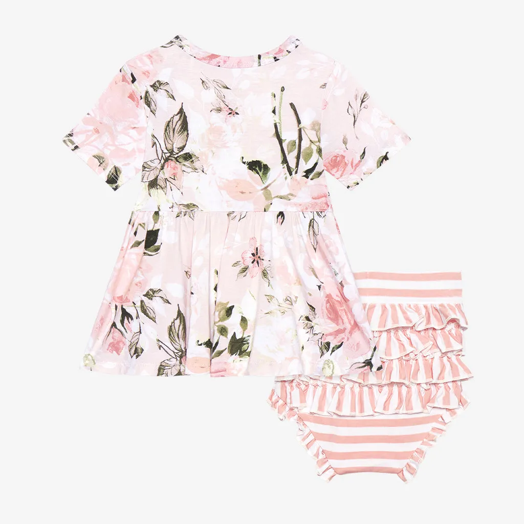 Posh Peanut Vintage Pink Rose S/S Basic Peplum Top & Bloomer Set