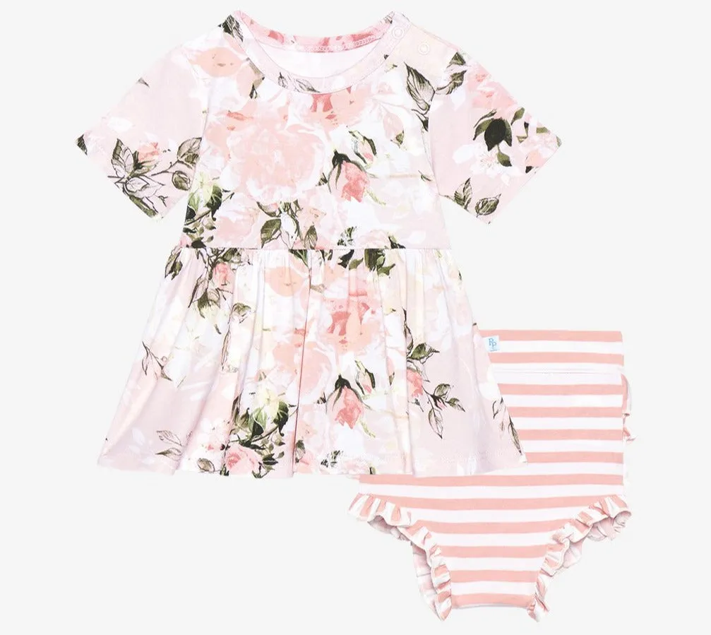 Posh Peanut Vintage Pink Rose S/S Basic Peplum Top & Bloomer Set