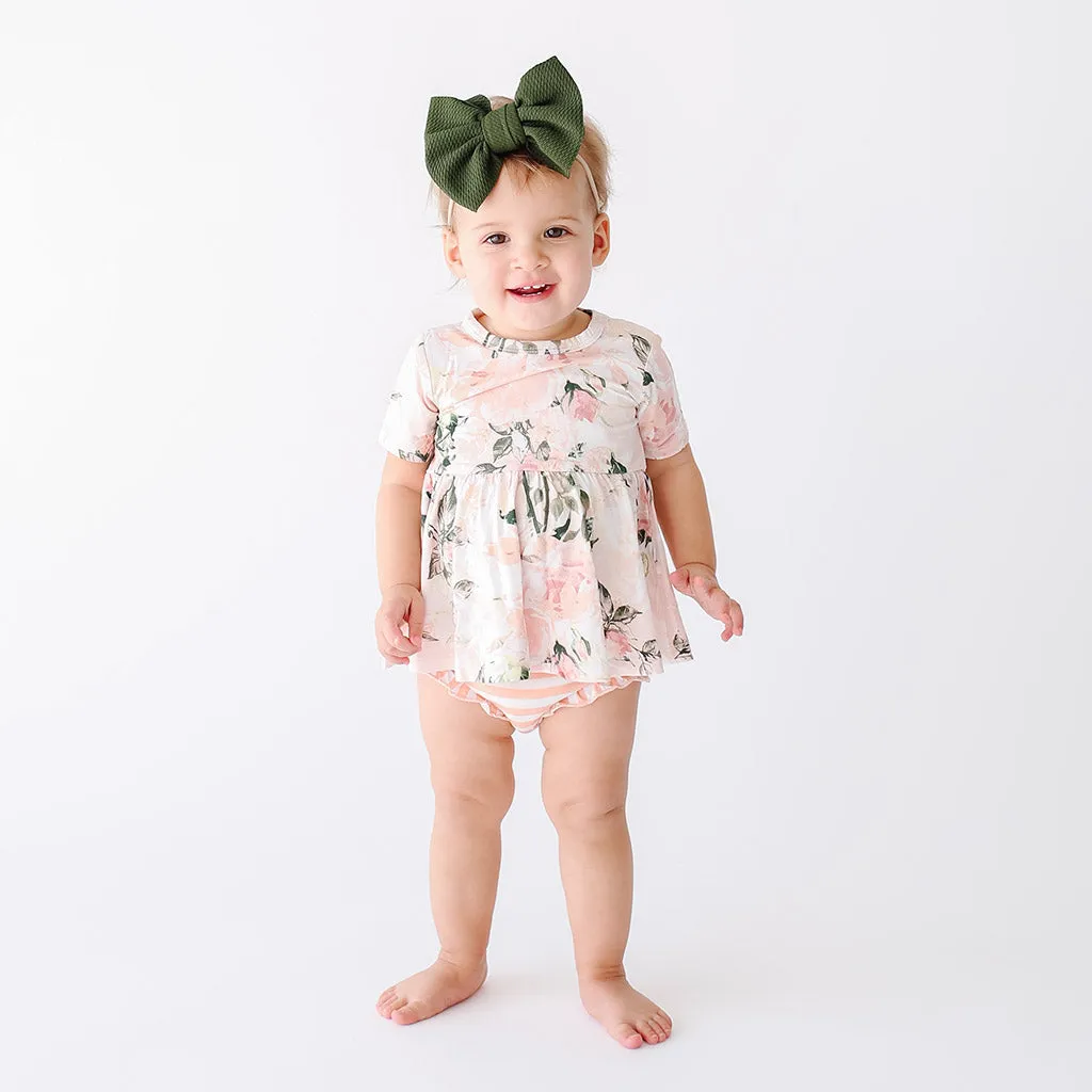Posh Peanut Vintage Pink Rose S/S Basic Peplum Top & Bloomer Set
