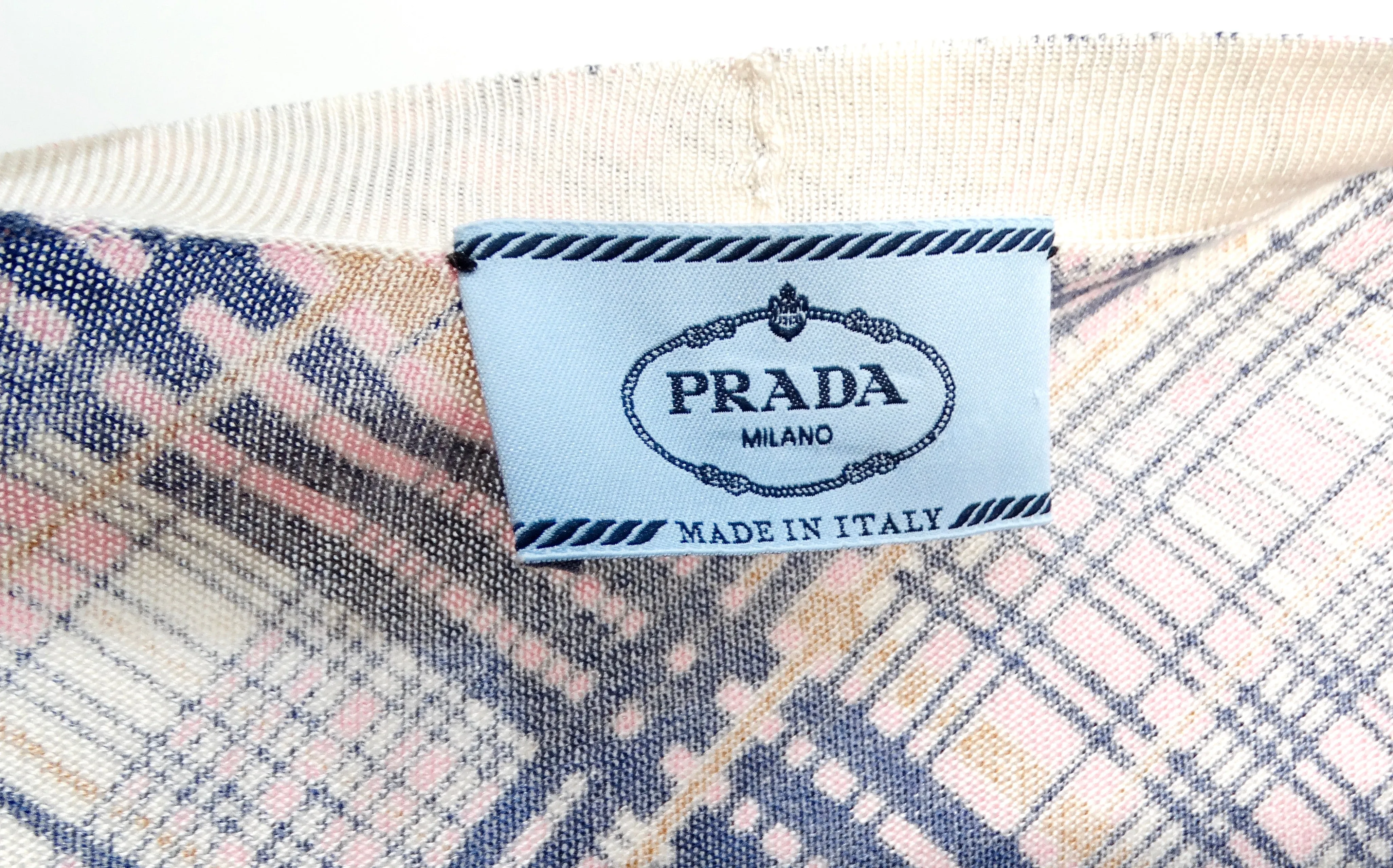 Prada Pink & Navy Blue Plaid Cardigan