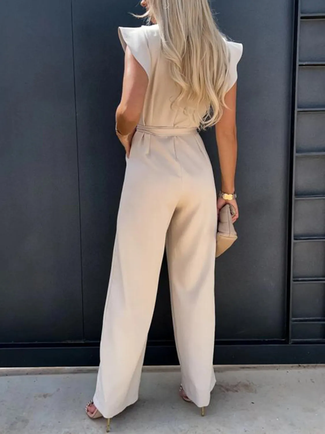 PREORDER Ruffled Round Neck Cap Sleeve Jumpsuit