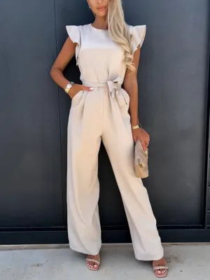 PREORDER Ruffled Round Neck Cap Sleeve Jumpsuit