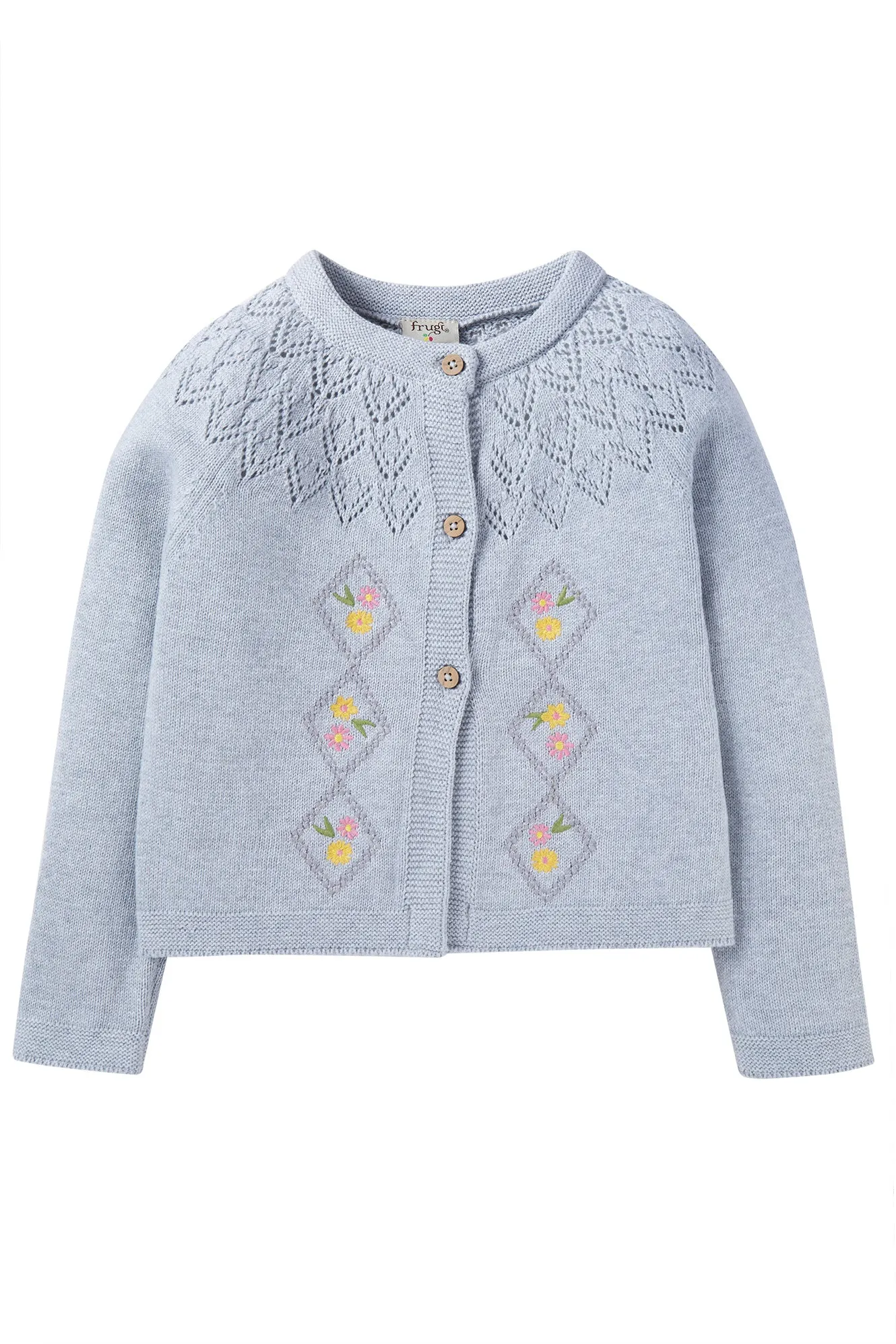 Primrose Pointelle Grey Cardigan Frugi Organic Clothing - Kid's Summer Clothing