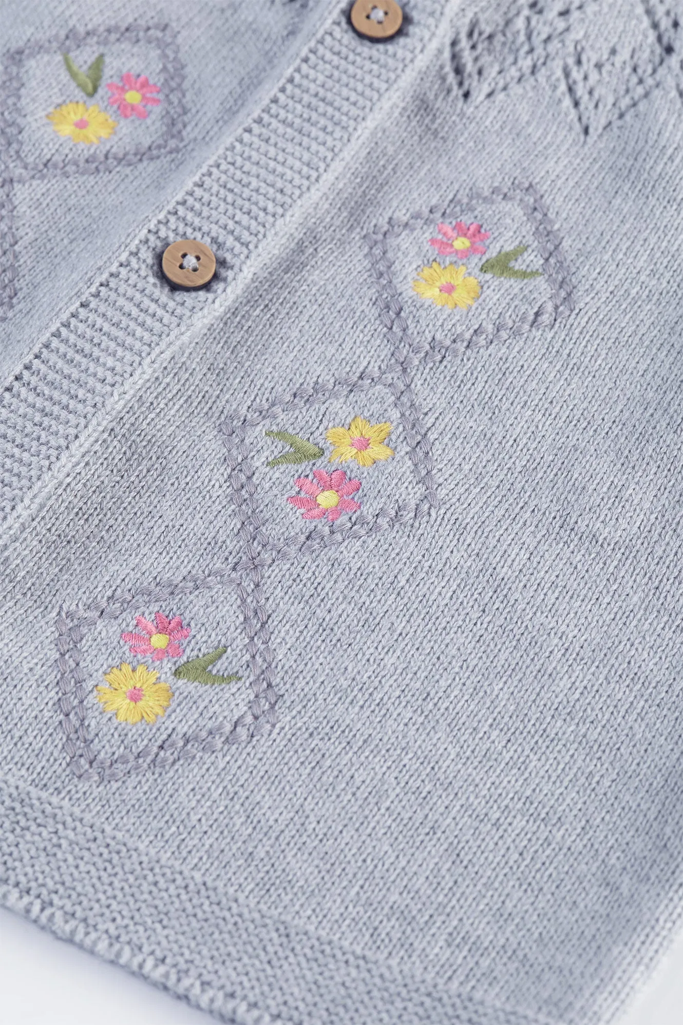 Primrose Pointelle Grey Cardigan Frugi Organic Clothing - Kid's Summer Clothing