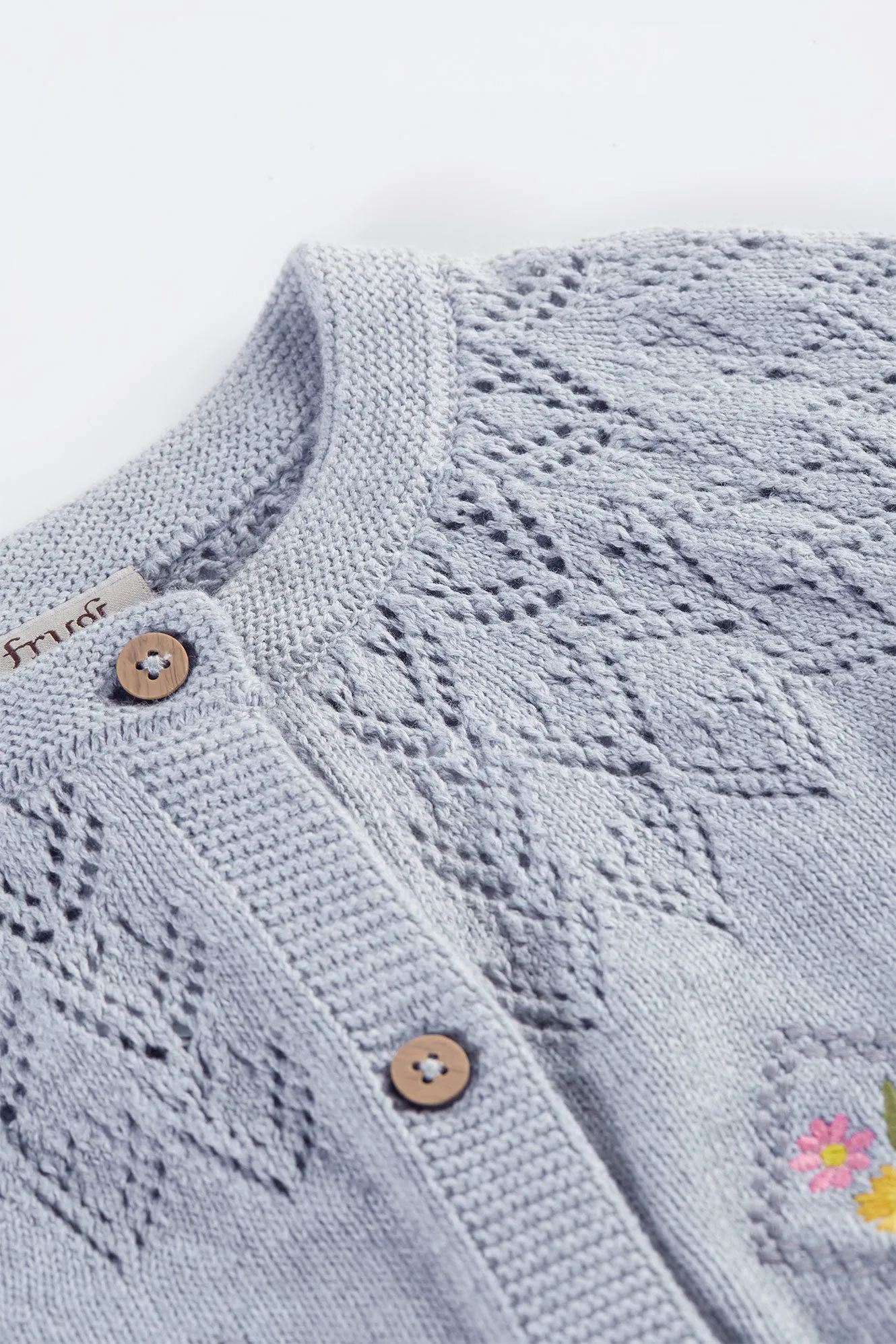 Primrose Pointelle Grey Cardigan Frugi Organic Clothing - Kid's Summer Clothing