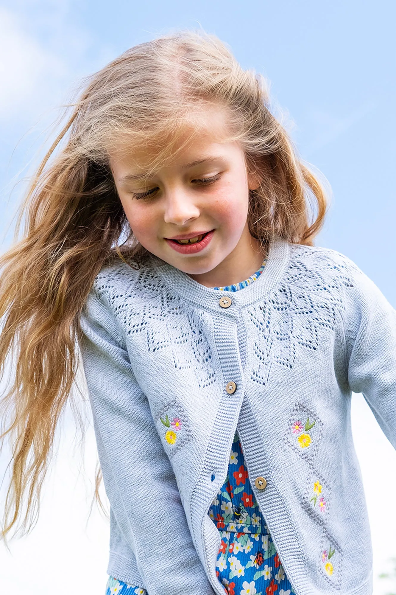 Primrose Pointelle Grey Cardigan Frugi Organic Clothing - Kid's Summer Clothing