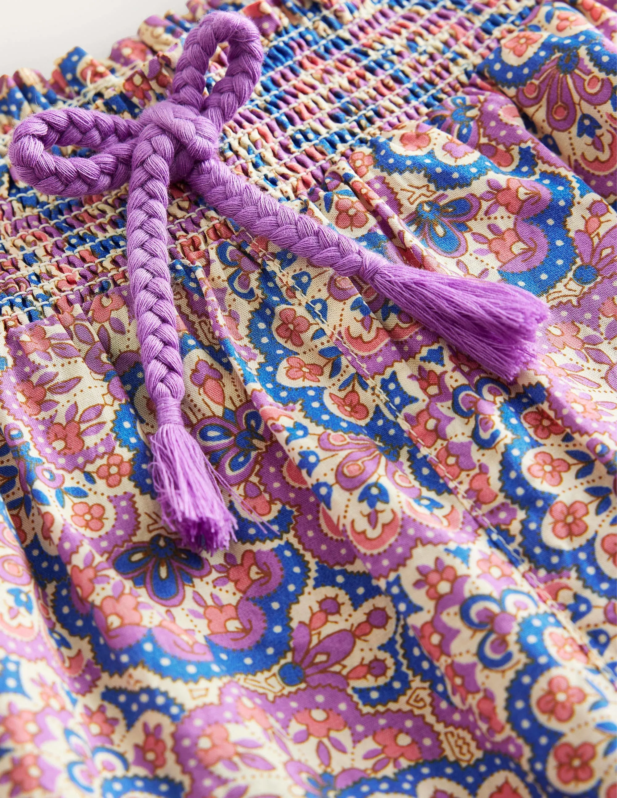 Printed Balloon Leg Trousers-Lupin and Peach Paisley