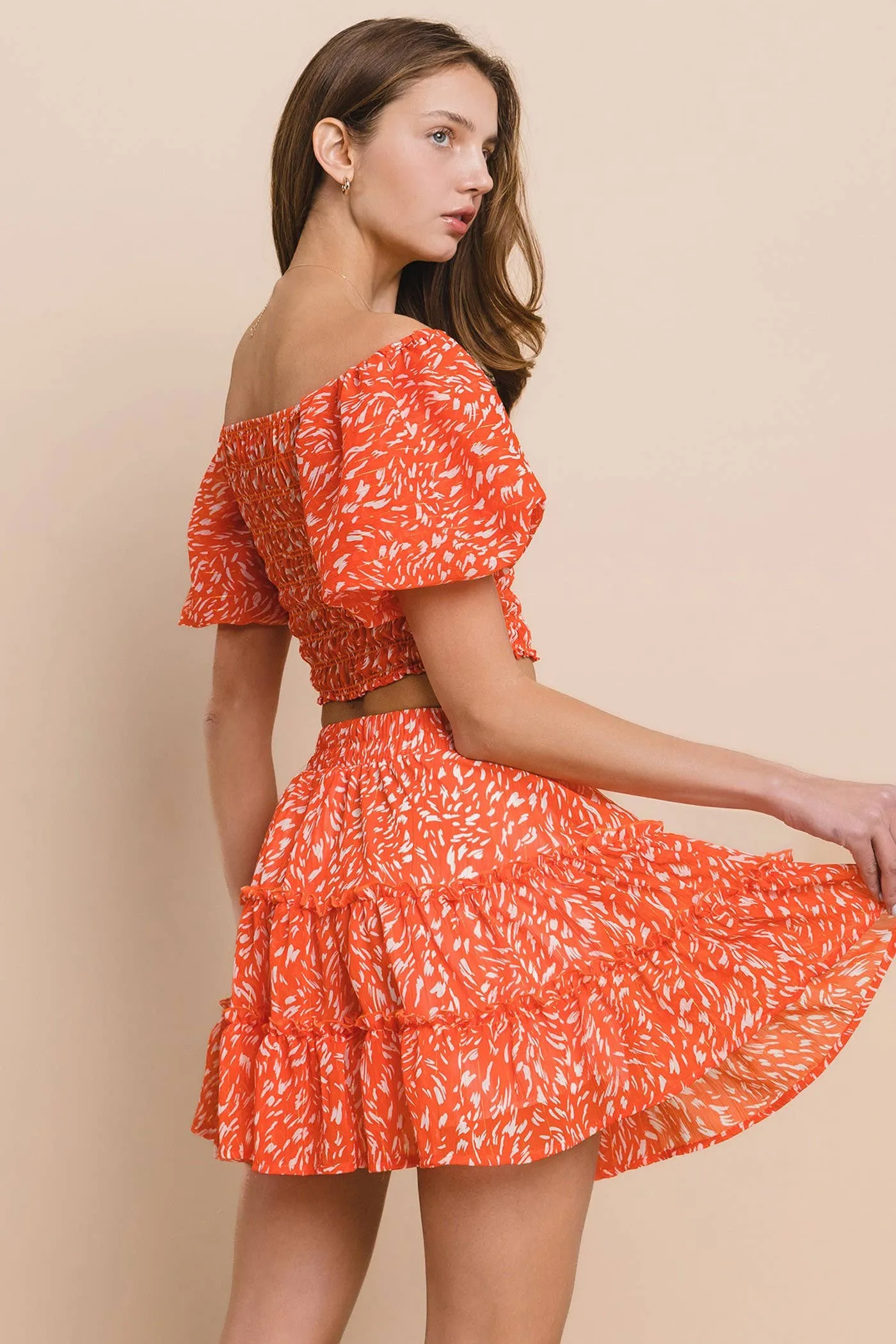 Printed Chiffon Top and Skirt Set
