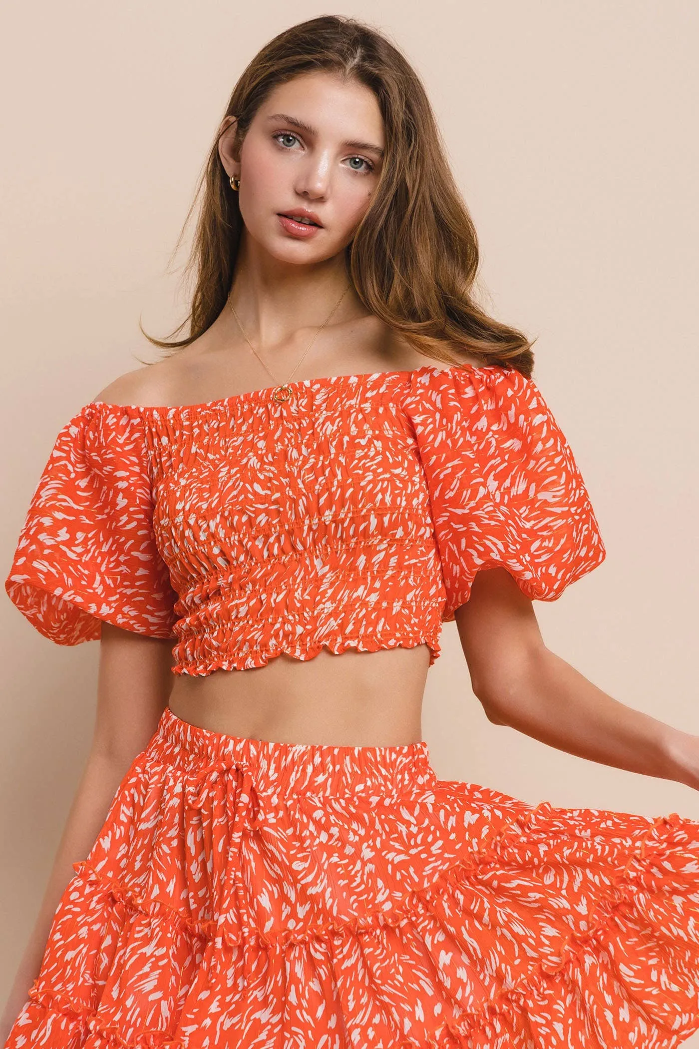 Printed Chiffon Top and Skirt Set