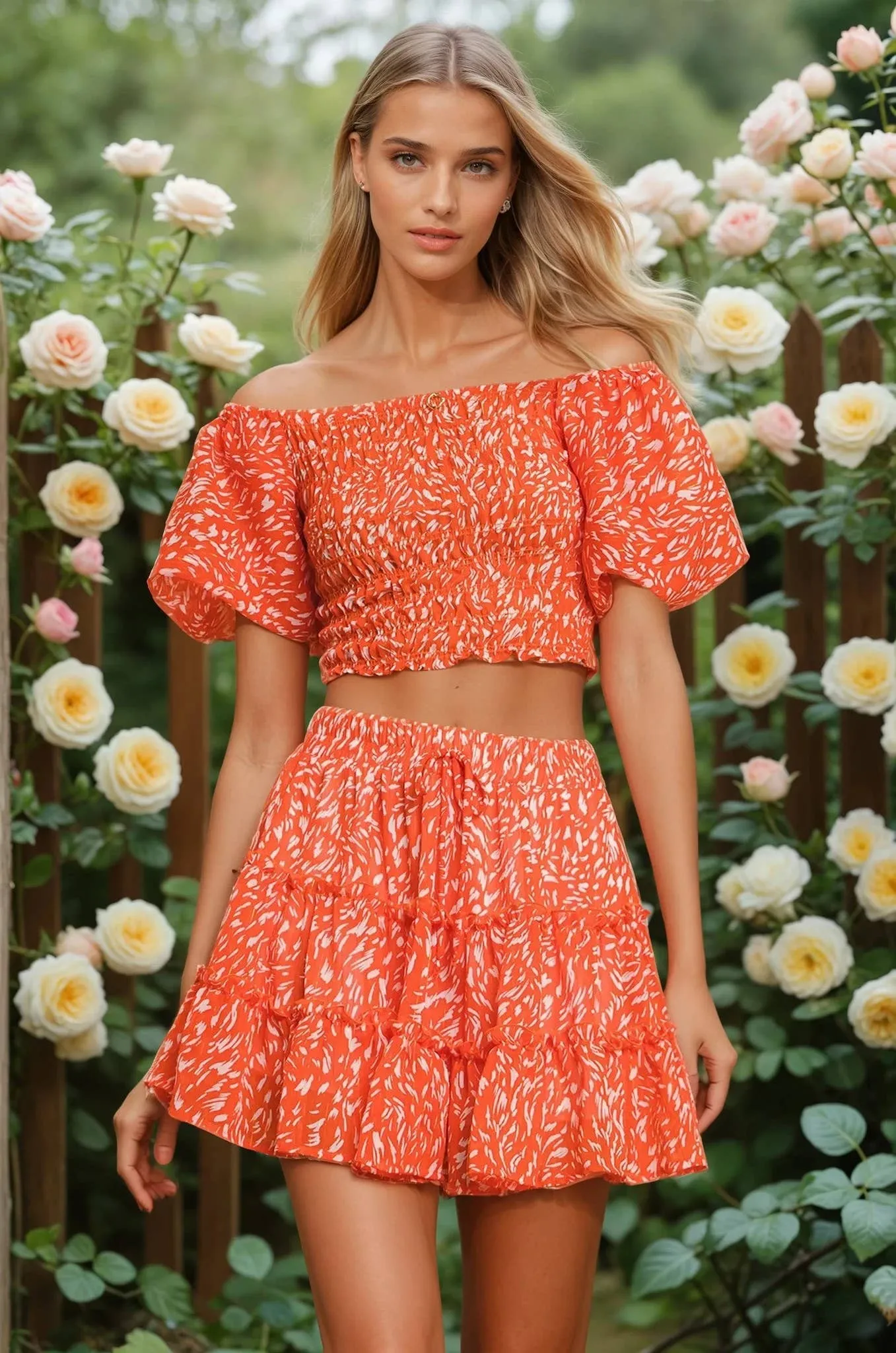 Printed Chiffon Top and Skirt Set