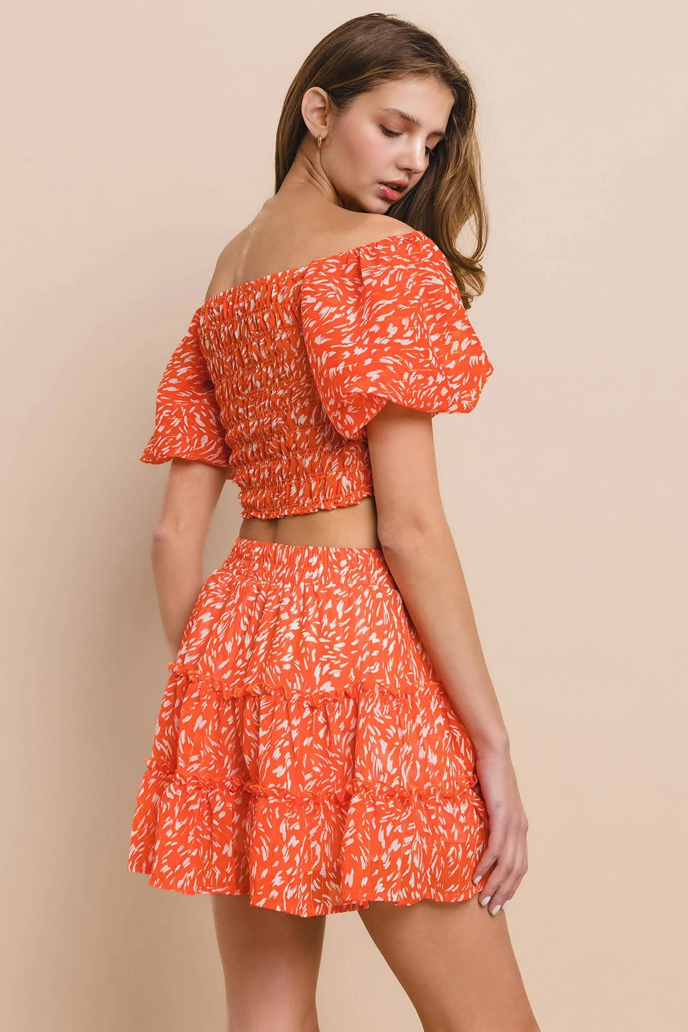 Printed Chiffon Top and Skirt Set