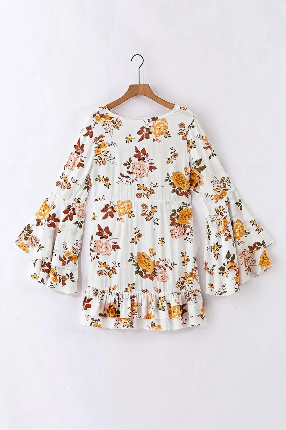 Printed Floral Layered Sleeve Mini Dress